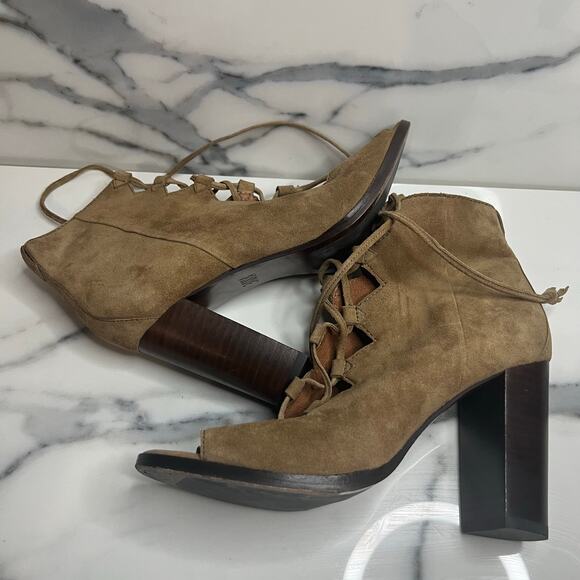 Frye Womens Tan Suede Gabby Ghillie Shooties Sz 7 Peep Toe Lace-Up Festival Boho - Picture 8 of 9